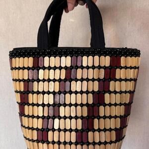 Vintage Wood Beaded Bucket Bag